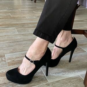 Black suede Chinese Laundry Mary Jane heels, size 9.5